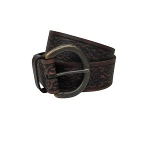 REI Men's Small Tooled Brown Black Leather Belt